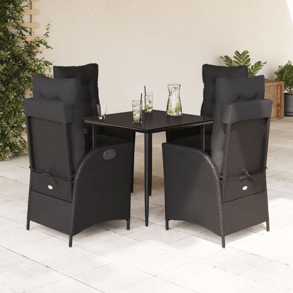 vidaXL 5 Piece Garden Dining Set with Cushions Black Poly Rattan