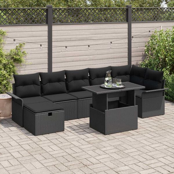 vidaXL Garden Sofa Set with Cushion 8 pcs Black Poly rattan