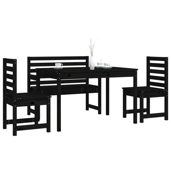 vidaXL 4 Piece Garden Dining Set Black Solid Wood Pine