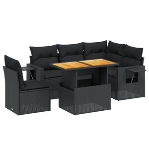 vidaXL 6 Piece Garden Sofa Set with Cushions Black Poly Rattan