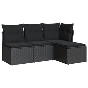 vidaXL 4 Piece Garden Sofa Set with Cushions Black Poly Rattan