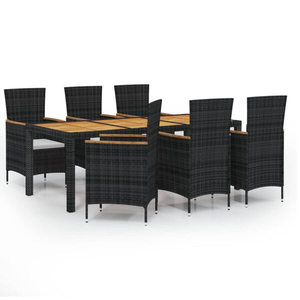 vidaXL 7 Piece Outdoor Dining Set with Cushions Poly Rattan Black