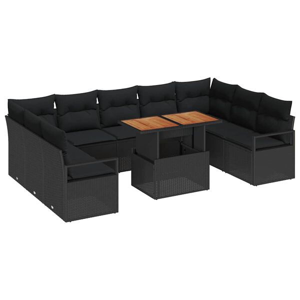 vidaXL Garden Sofa Set with Storage 10 pcs Black Poly rattan