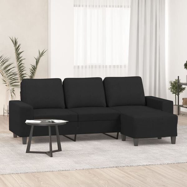 vidaXL 3-Seater Sofa with Footstool Black 180 cm Fabric