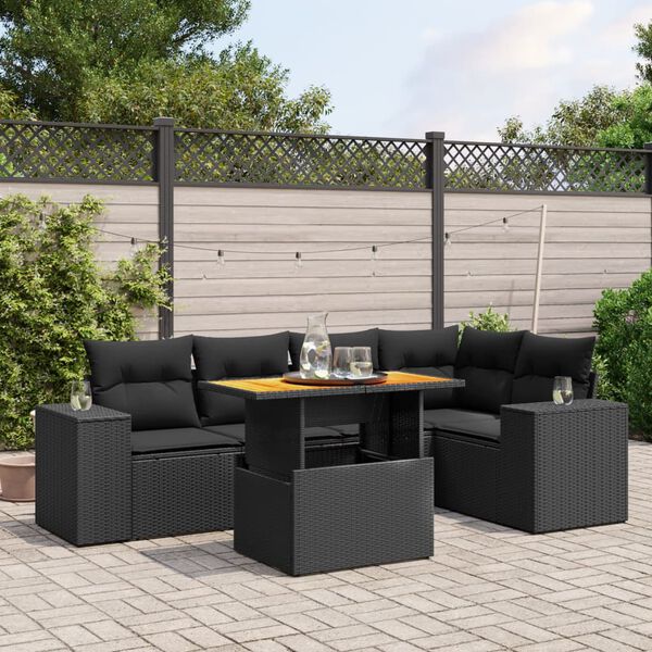 vidaXL 6 Piece Garden Sofa Set with Cushions Black Poly Rattan