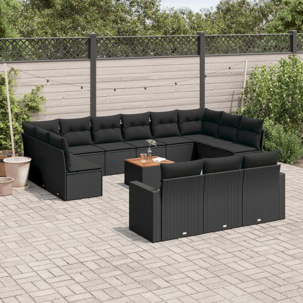 vidaXL 14 Piece Garden Sofa Set with Cushions Black Poly Rattan