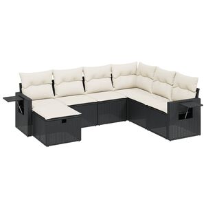 vidaXL 7 Piece Garden Sofa Set with Cushions Black Poly Rattan