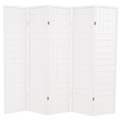 vidaXL Folding 5-Panel Room Divider Japanese Style 200x170 cm White