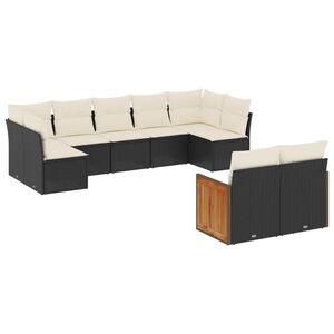 vidaXL 9 Piece Garden Sofa Set with Cushions Black Poly Rattan