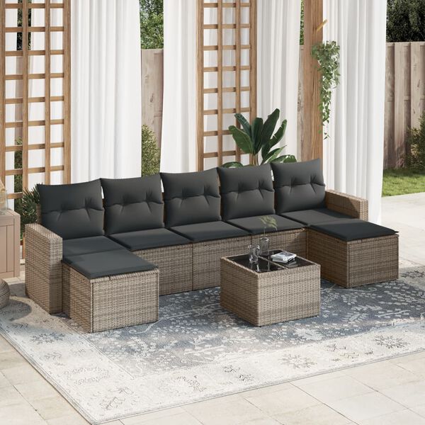 vidaXL 8 Piece Garden Sofa Set with Cushions Grey Poly Rattan