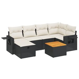 vidaXL 7 Piece Garden Sofa Set with Cushions Black Poly Rattan