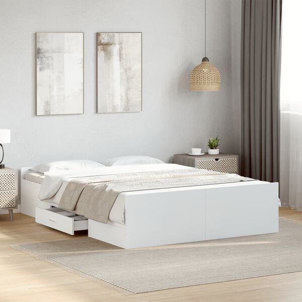 vidaXL Bed Frame with Drawers without Mattress White 135x190 cm Double