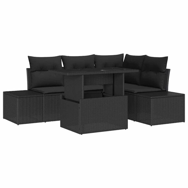 vidaXL Garden Sofa Set with Cushion 5 pcs Black Poly Rattan