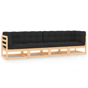 vidaXL 4 Piece Garden Lounge Set with Cushions Solid Pinewood