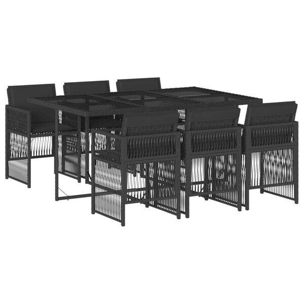 vidaXL 7 Piece Garden Dining Set with Cushions Black Poly Rattan