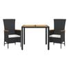 vidaXL 3 Piece Garden Dining Set with Cushions Black Poly Rattan
