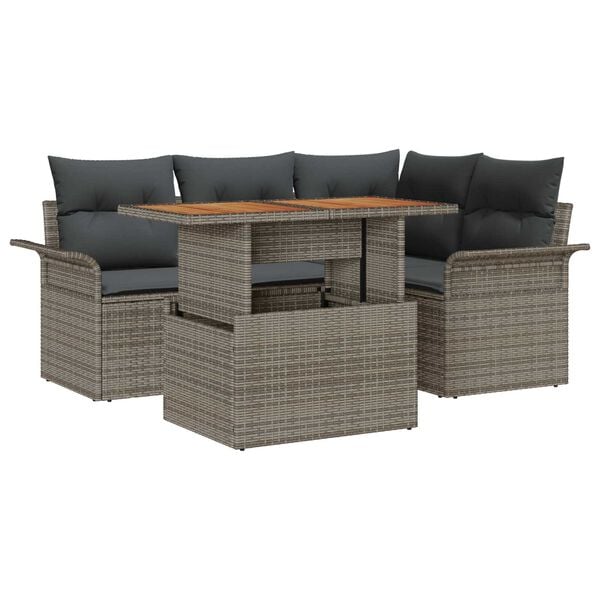 vidaXL Garden Sofa Set with Storage 5 pcs Grey Poly rattan