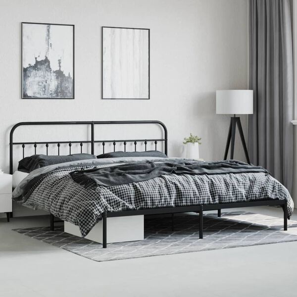 vidaXL Metal Bed Frame without Mattress with Footboard Black 180x200cm