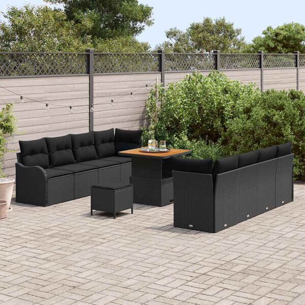 vidaXL Garden Sofa Set with Cushion with Storage 11 pcs Black
