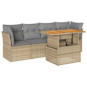 vidaXL 5 Piece Garden Sofa Set with Cushions Beige Poly Rattan