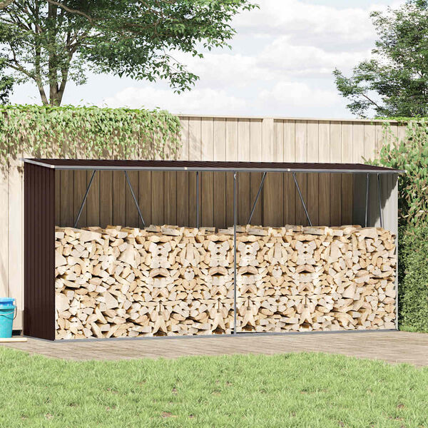 vidaXL Garden Log Storage Shed Galvanised Steel 330x84x152 cm Brown
