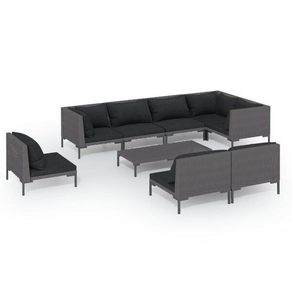 vidaXL 9 Piece Garden Lounge Set with Cushions Poly Rattan Dark Grey