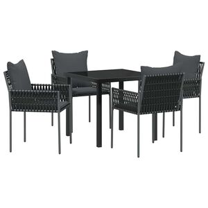 vidaXL Garden Dining Set 5 pcs Black and Grey PE Rattan