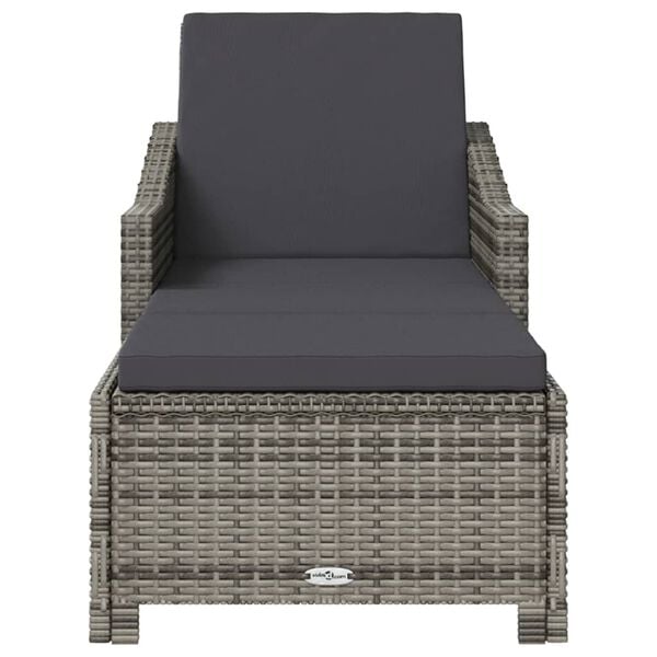 vidaXL Sun Lounger with Dark Grey Cushion Poly Rattan Grey