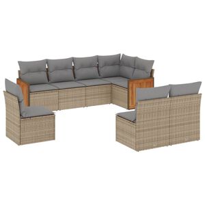 vidaXL 8 Piece Garden Sofa Set with Cushions Beige Poly Rattan