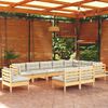 vidaXL 10 Piece Garden Lounge Set with Cream Cushions Solid Pinewood