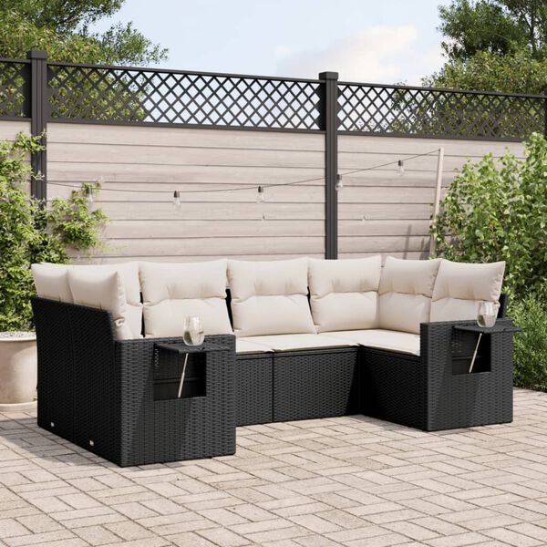 vidaXL 6 Piece Garden Sofa Set with Cushions Black Poly Rattan
