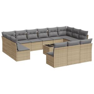 vidaXL 14 Piece Garden Sofa Set with Cushions Beige Poly Rattan