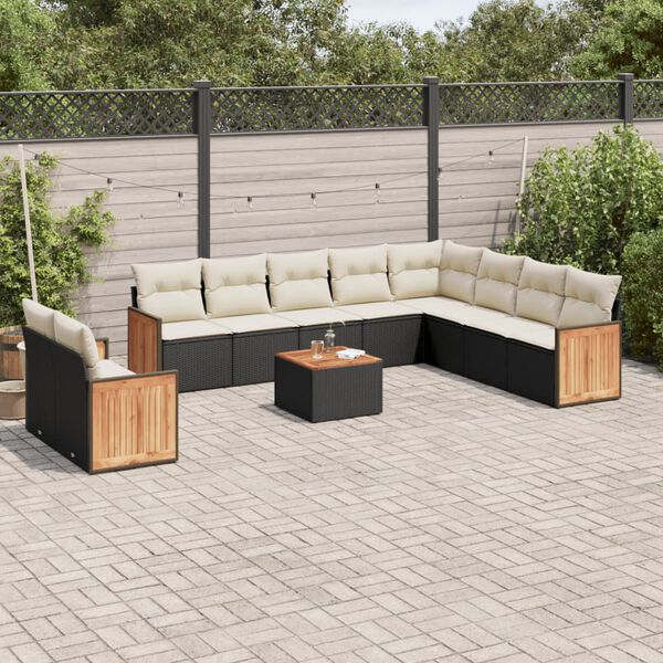 vidaXL 11 Piece Garden Sofa Set with Cushions Black Poly Rattan