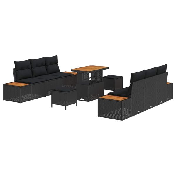 vidaXL Garden Sofa Set with Cushion 9 pcs Black Poly rattan