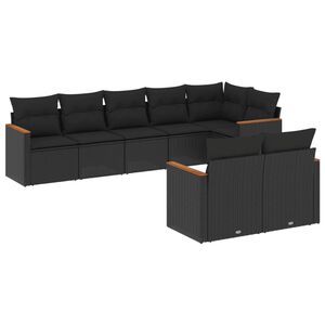 vidaXL 8 Piece Garden Sofa Set with Cushions Black Poly Rattan