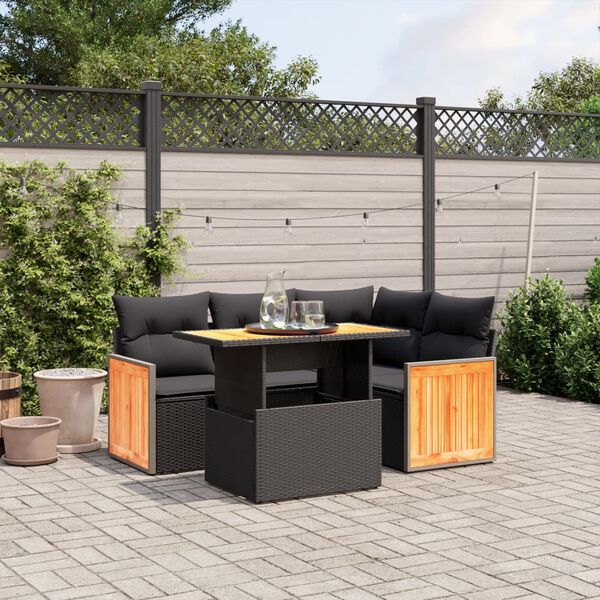 vidaXL 5 Piece Garden Sofa Set with Cushions Black Poly Rattan
