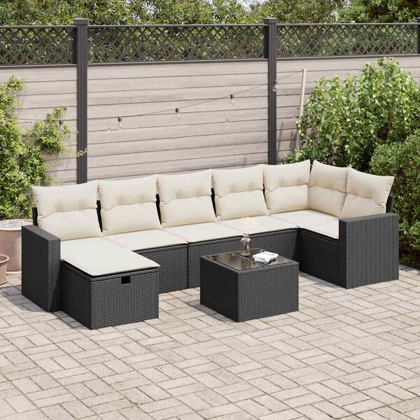 vidaXL 8 Piece Garden Sofa Set with Cushions Black Poly Rattan