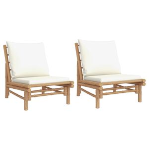 vidaXL Garden Chairs 2 pcs with Cream White Cushions Bamboo