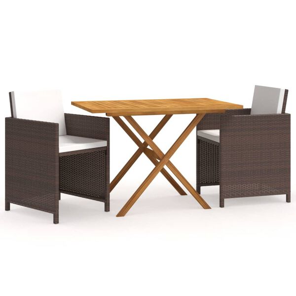 vidaXL 3 Piece Garden Dining Set with Cushions Brown