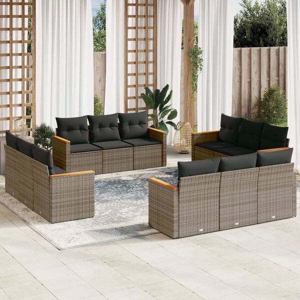 vidaXL 12 Piece Garden Sofa Set with Cushions Grey Poly Rattan