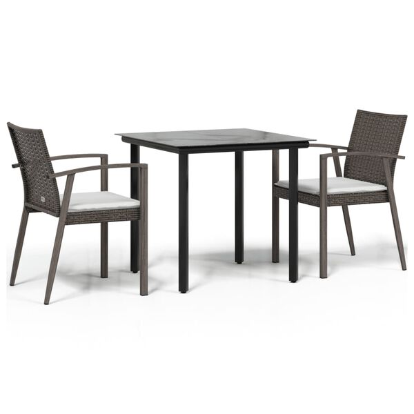 vidaXL 3 Piece Garden Dining Set with Cushions Poly Rattan and Steel
