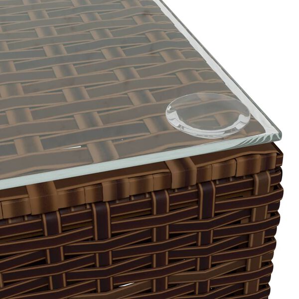 vidaXL Garden Coffee Table Brown 60x60x30 cm Poly Rattan and Glass