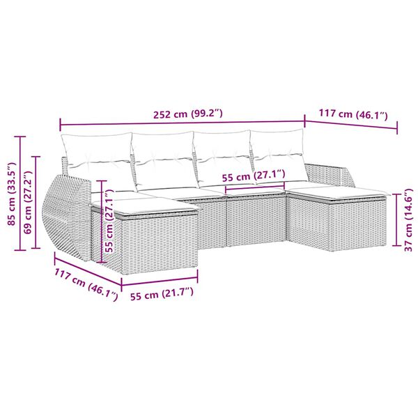 vidaXL 6 Piece Garden Sofa Set with Cushions Black Poly Rattan