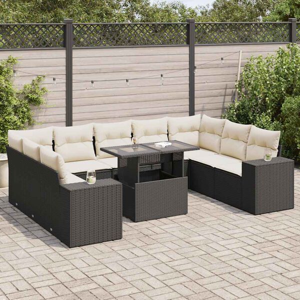 vidaXL 10 Piece Garden Sofa Set with Cushions Black Poly Rattan