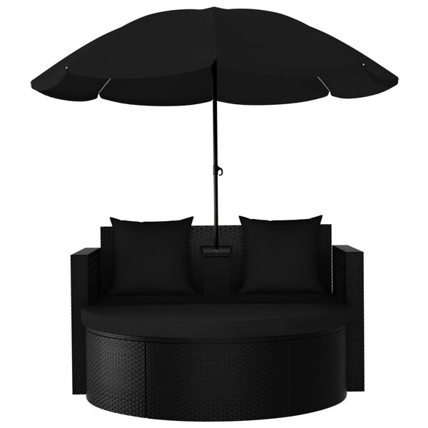 vidaXL Garden Bed with Parasol Poly Rattan Black
