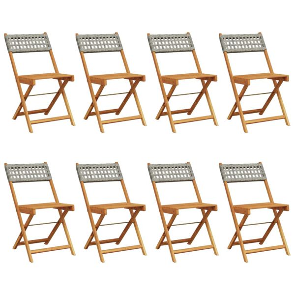 vidaXL Folding Garden Chairs 8 pcs Grey Poly Rattan and Solid Wood