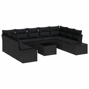 vidaXL Garden Sofa Set with Cushion 10 pcs Black Poly Rattan