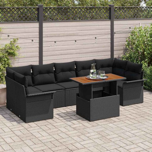 vidaXL Garden Sofa Set with Cushion 8 pcs Black