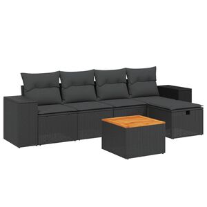 vidaXL 6 Piece Garden Sofa Set with Cushions Black Poly Rattan