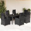 vidaXL 7 Piece Garden Dining Set with Cushions Black Poly Rattan